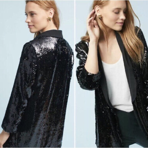 Cartonnier Black Sequined Tuxedo Blazer - Picture 4 of 4